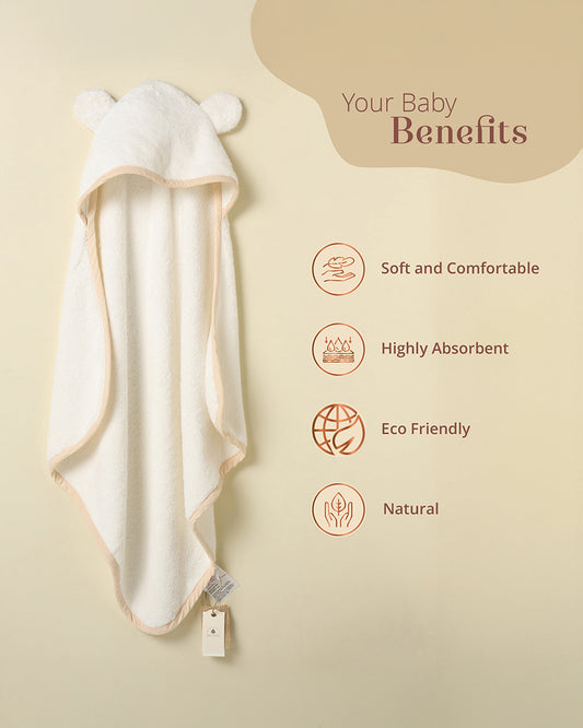 Baby Forest Somya Aanchal Baby Hooded Towel-Bamboo Cotton-White
