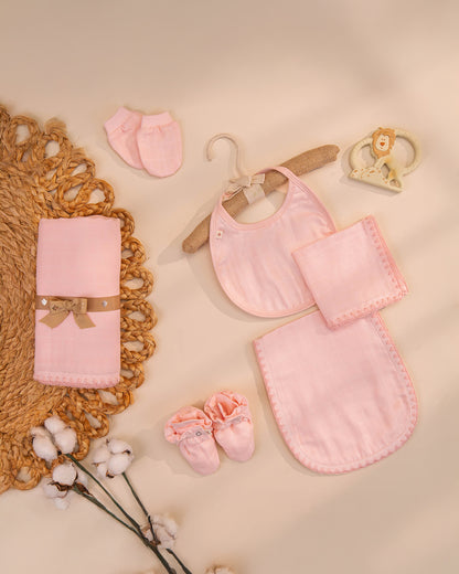 Baby Forest Komal Aavran Baby-Newborn Essentials Gift Set For Baby Shower-Pack of 6-Baby Pink