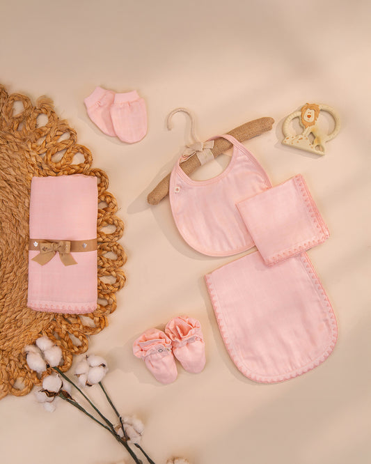 Baby Forest Komal Aavran Baby-Newborn Essentials Gift Set For Baby Shower-Pack of 6-Baby Pink