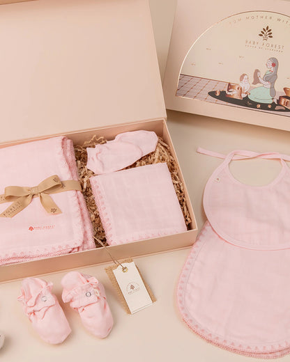 Baby Forest Komal Aavran Baby-Newborn Essentials Gift Set For Baby Shower-Pack of 6-Baby Pink