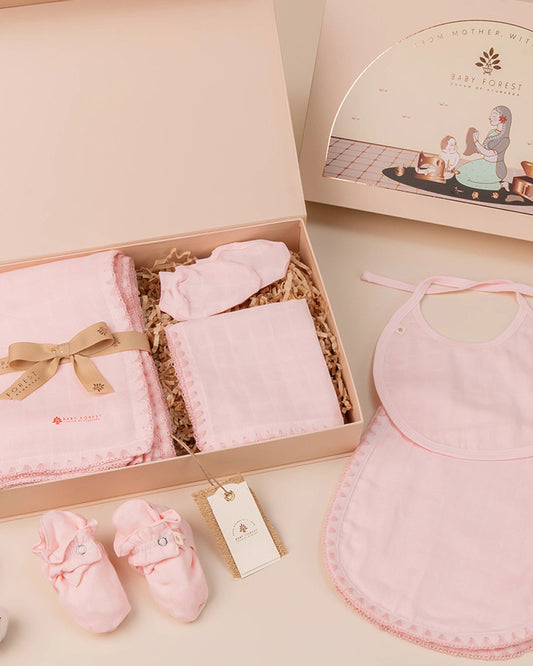 Baby Forest Komal Aavran Baby-Newborn Essentials Gift Set For Baby Shower-Pack of 6-Baby Pink