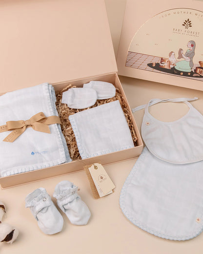 Baby Forest Komal Aavran Baby-Newborn Essentials Gift Set For Baby Shower-Pack of 6-Ice Blue