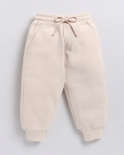 Cot & Candy Baby Beige Winter Wear Jogger-Solid-GOTS Certified Organic Fleece-For Infants