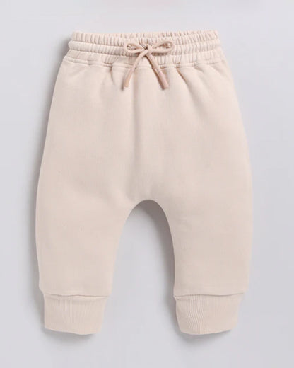 Cot & Candy Baby Beige Winter Wear Jogger-Solid-GOTS Certified Organic Fleece-For Infants