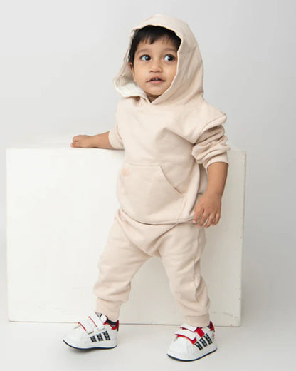 Cot & Candy Baby Beige Winter Wear Hoodie & Jogger Set-Solid-GOTS Certified Organic Fleece-For Infants