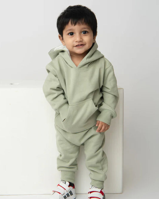 Cot & Candy Baby Pastel Green Winter Wear Hoodie & Jogger Set-Solid-GOTS Certified Organic Fleece-For Infants