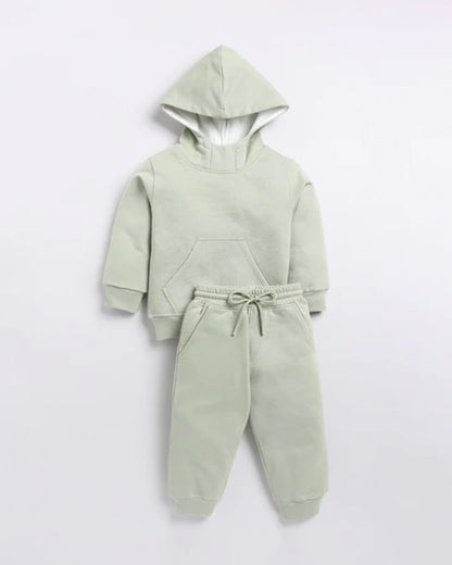 Cot & Candy Baby Pastel Green Winter Wear Hoodie & Jogger Set-Solid-GOTS Certified Organic Fleece-For Infants