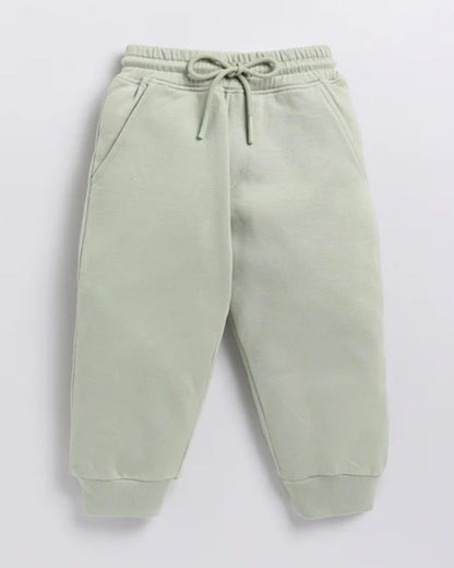 Cot & Candy Baby Pastel Green Winter Wear Hoodie & Jogger Set-Solid-GOTS Certified Organic Fleece-For Infants