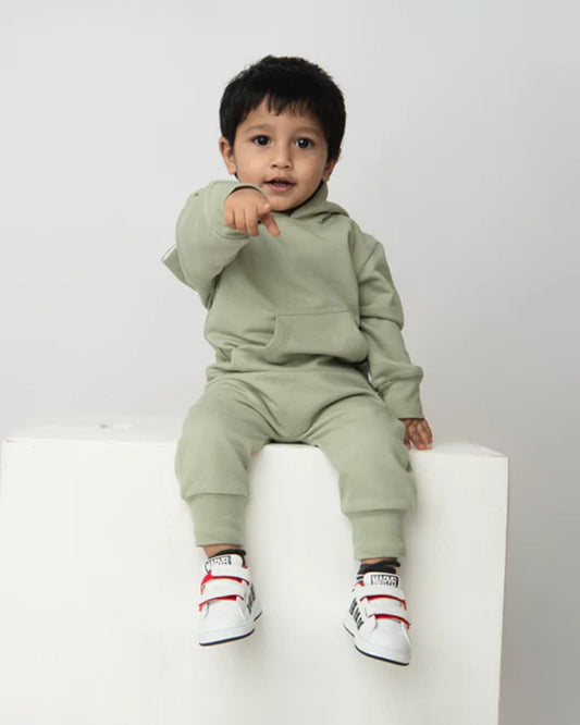 Cot & Candy Baby Pastel Green Winter Wear Hoodie & Jogger Set-Solid-GOTS Certified Organic Fleece-For Infants