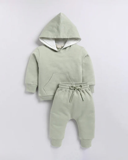 Cot & Candy Baby Pastel Green Winter Wear Hoodie & Jogger Set-Solid-GOTS Certified Organic Fleece-For Infants