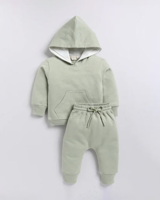 Cot & Candy Baby Pastel Green Winter Wear Hoodie & Jogger Set-Solid-GOTS Certified Organic Fleece-For Infants