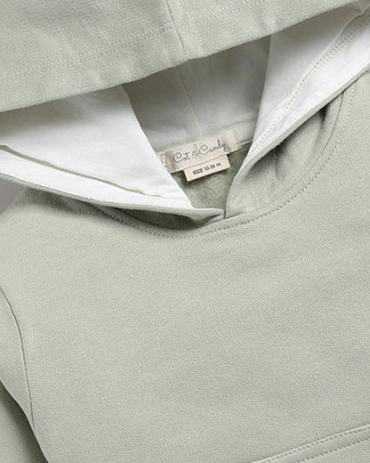 Cot & Candy Baby Pastel Green Winter Wear Hoodie & Jogger Set-Solid-GOTS Certified Organic Fleece-For Infants