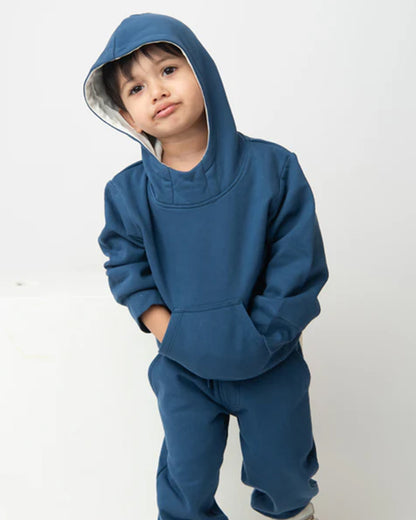 Cot & Candy Baby Navy Blue Winter Wear Hoodie & Jogger Set-Solid-GOTS Certified Organic Fleece-For Infants