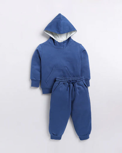 Cot & Candy Baby Navy Blue Winter Wear Hoodie & Jogger Set-Solid-GOTS Certified Organic Fleece-For Infants