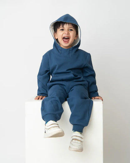 Cot & Candy Baby Navy Blue Winter Wear Hoodie & Jogger Set-Solid-GOTS Certified Organic Fleece-For Infants