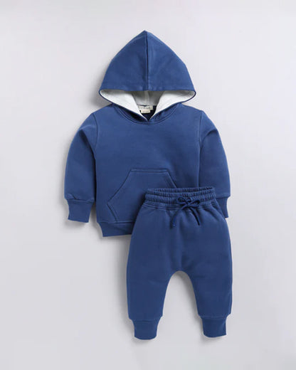 Cot & Candy Baby Navy Blue Winter Wear Hoodie & Jogger Set-Solid-GOTS Certified Organic Fleece-For Infants