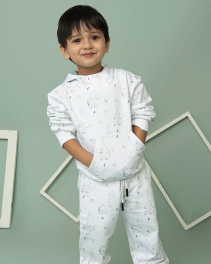 Cot & Candy Baby White Winter Wear Hoodie & Jogger Set-Constellation-GOTS Certified Organic Fleece-For Infants