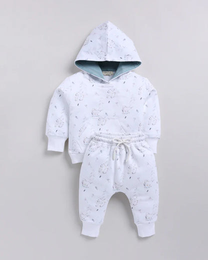 Cot & Candy Baby White Winter Wear Hoodie & Jogger Set-Constellation-GOTS Certified Organic Fleece-For Infants