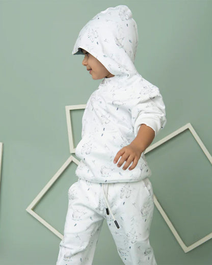 Cot & Candy Baby White Winter Wear Hoodie & Jogger Set-Constellation-GOTS Certified Organic Fleece-For Infants