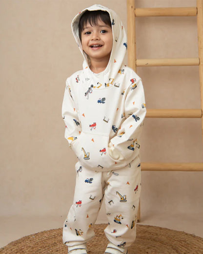 Cot & Candy Baby Off White Winter Wear Hoodie & Jogger Set-Construction-GOTS Certified Organic Fleece-For Infants