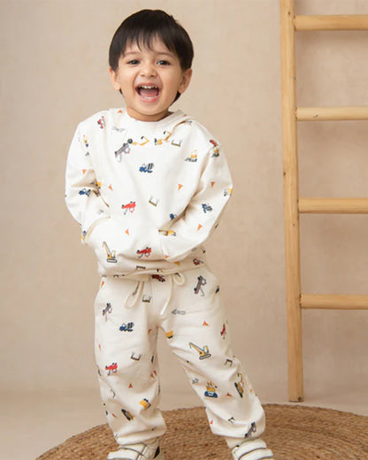 Cot & Candy Baby Off White Winter Wear Hoodie & Jogger Set-Construction-GOTS Certified Organic Fleece-For Infants