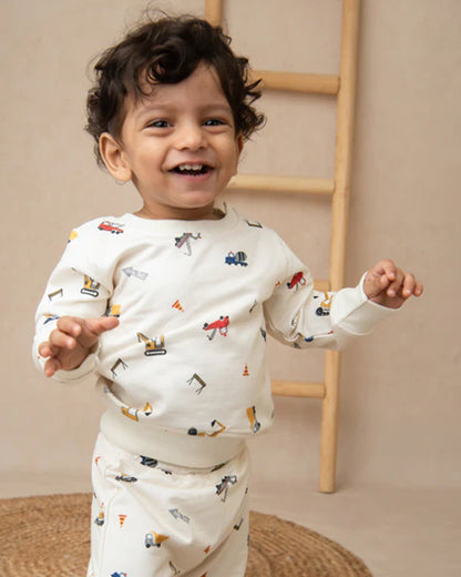 Cot & Candy Baby Off White Winter Wear Sweatshirt & Jogger Set-Construction-GOTS Certified Organic Fleece-For Infants