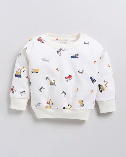 Cot & Candy Baby Off White Winter Wear Sweatshirt & Jogger Set-Construction-GOTS Certified Organic Fleece-For Infants