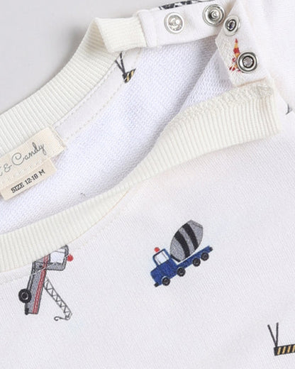 Cot & Candy Baby Off White Winter Wear Sweatshirt & Jogger Set-Construction-GOTS Certified Organic Fleece-For Infants