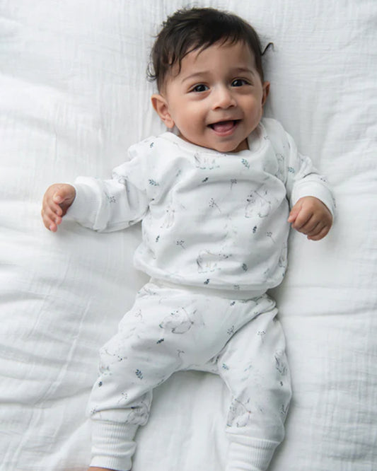 Cot & Candy Baby Off White Winter Wear Sweatshirt & Jogger Set-Constellation-GOTS Certified Organic Fleece-For Infants