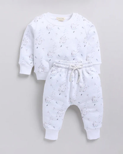 Cot & Candy Baby Off White Winter Wear Sweatshirt & Jogger Set-Constellation-GOTS Certified Organic Fleece-For Infants