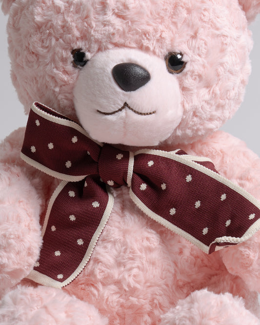 Just Bear Pink Teddy With Maroon Bow Soft Toy-Ultra Soft & Huggable Bear-36M+