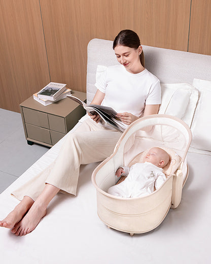 Mastela 4 in 1 Swing & Bassinet-12 Melodies-Adjustable Backrest-5 Points Harness-Breathable Mesh Sides & Soft Headrest-For 0 to 36M (Upto 15 Kg)-Bronze