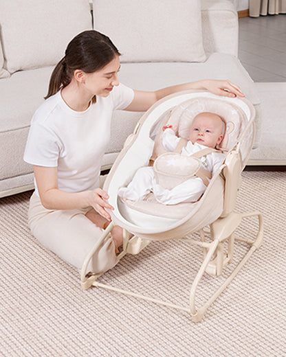 Mastela 4 in 1 Swing & Bassinet-12 Melodies-Adjustable Backrest-5 Points Harness-Breathable Mesh Sides & Soft Headrest-For 0 to 36M (Upto 15 Kg)-Bronze