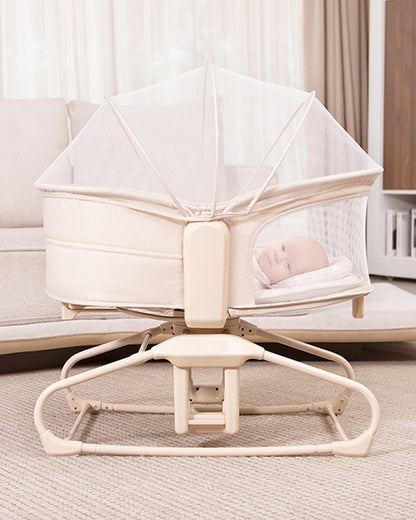 Mastela 4 in 1 Swing & Bassinet-12 Melodies-Adjustable Backrest-5 Points Harness-Breathable Mesh Sides & Soft Headrest-For 0 to 36M (Upto 15 Kg)-Bronze