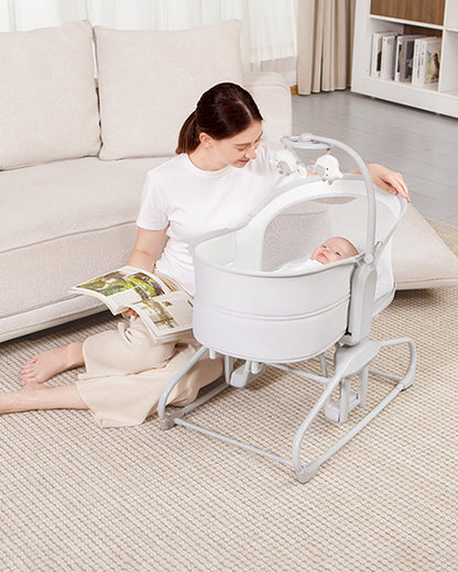 Mastela 4 in 1 Swing & Bassinet-12 Melodies-Adjustable Backrest-5 Points Harness-Breathable Mesh Sides & Soft Headrest-For 0 to 36M (Upto 15 Kg)-White