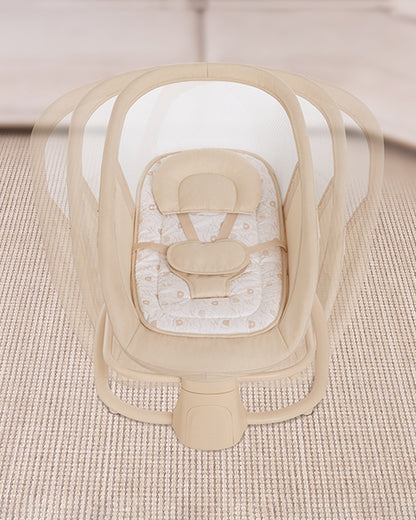 Mastela Deluxe 4 in 1 Swing & Rocker-5 Angle Side To Side Motion-Canopy with Net & Two Toys-15 Melodies With Volume Control-For 0 to 36M (Upto 15 Kg)-Bronze