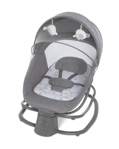 Mastela Deluxe 4 in 1 Swing & Rocker-5 Angle Side To Side Motion-Canopy with Net & Two Toys-15 Melodies With Volume Control-For 0 to 36M (Upto 15 Kg)-Dark Grey