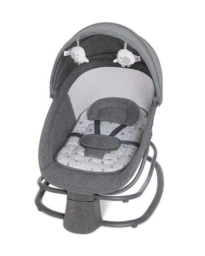 Mastela Deluxe 4 in 1 Swing & Rocker-5 Angle Side To Side Motion-Canopy with Net & Two Toys-15 Melodies With Volume Control-For 0 to 36M (Upto 15 Kg)-Dark Grey