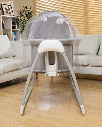 Mastela Deluxe 4 in 1 Bassinet-Cozy Bassinet, Swing & Bedside Sleeper Modes-5 Swing Speeds-15 Melodies-For 0 to 6M (Upto 9 kg)-Grey
