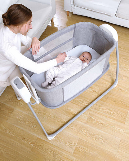 Mastela Deluxe 4 in 1 Bassinet-Cozy Bassinet, Swing & Bedside Sleeper Modes-5 Swing Speeds-15 Melodies-For 0 to 6M (Upto 9 kg)-Grey