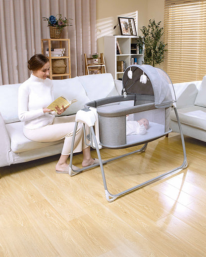 Mastela Deluxe 4 in 1 Bassinet-Cozy Bassinet, Swing & Bedside Sleeper Modes-5 Swing Speeds-15 Melodies-For 0 to 6M (Upto 9 kg)-Grey