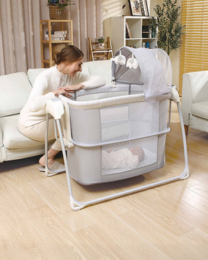 Mastela Deluxe 4 in 1 Bassinet-Cozy Bassinet, Swing & Bedside Sleeper Modes-5 Swing Speeds-15 Melodies-For 0 to 6M (Upto 9 kg)-White