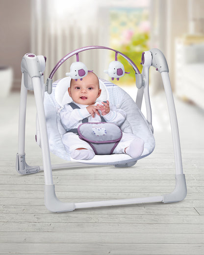 Mastela Deluxe Portable Swing-Compact Fold-2 Position Recline-With 5 Swing Speeds-Upto 9 Kg-For Infants-Grey