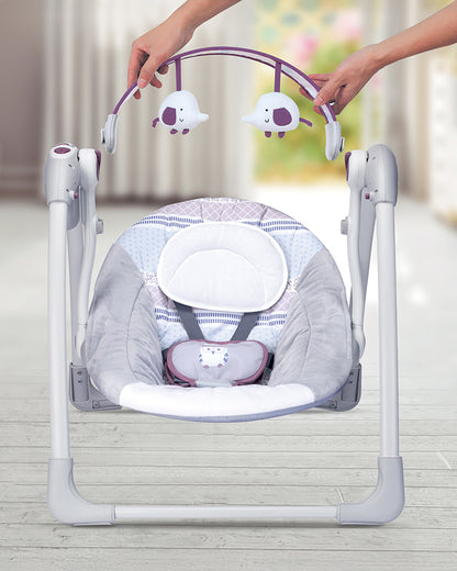Mastela Deluxe Portable Swing-Compact Fold-2 Position Recline-With 5 Swing Speeds-Upto 9 Kg-For Infants-Grey