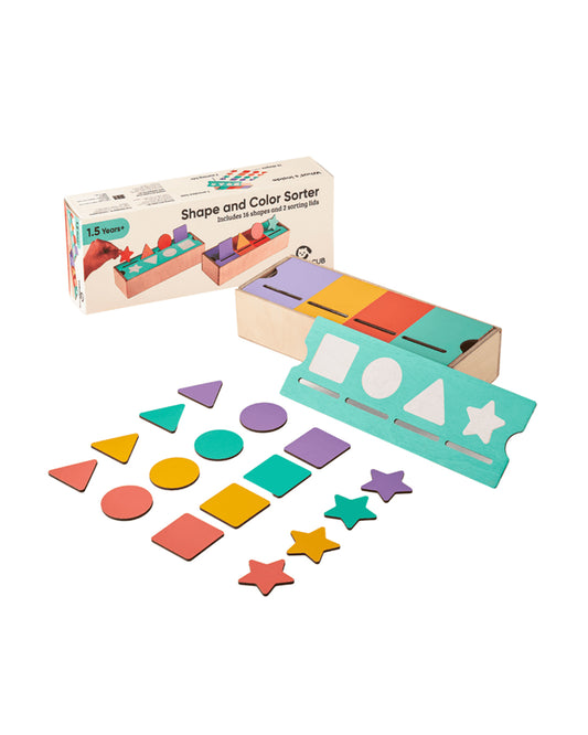 Curious Cub Shape & Color Sorter-Includes 16 Chunky Shapes & 2 Sorting Lids-Learning & Educational Toys-12M+