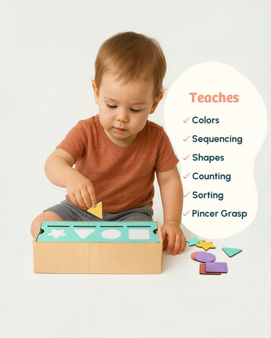 Curious Cub Shape & Color Sorter-Includes 16 Chunky Shapes & 2 Sorting Lids-Learning & Educational Toys-12M+