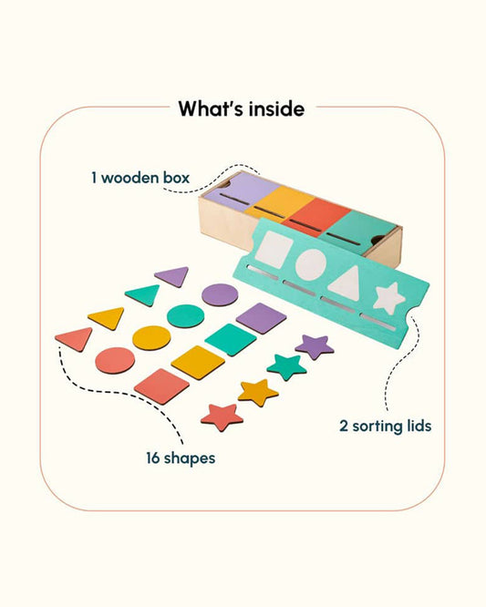 Curious Cub Shape & Color Sorter-Includes 16 Chunky Shapes & 2 Sorting Lids-Learning & Educational Toys-12M+