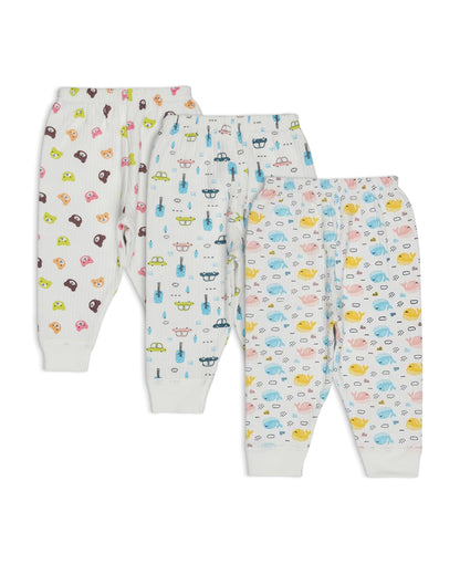 Bodycare White & Multicolor Thermal Pajamas-Other Prints-Cotton-Pack of 3-For Infants