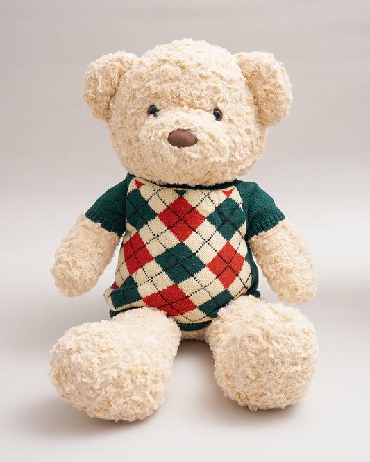 Just Bear Ollie Soft Toy With Green Check Sweater-Ultra Soft & Huggable Teddy-36M+