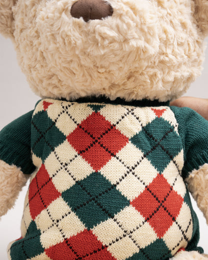 Just Bear Ollie Soft Toy With Green Check Sweater-Ultra Soft & Huggable Teddy-36M+